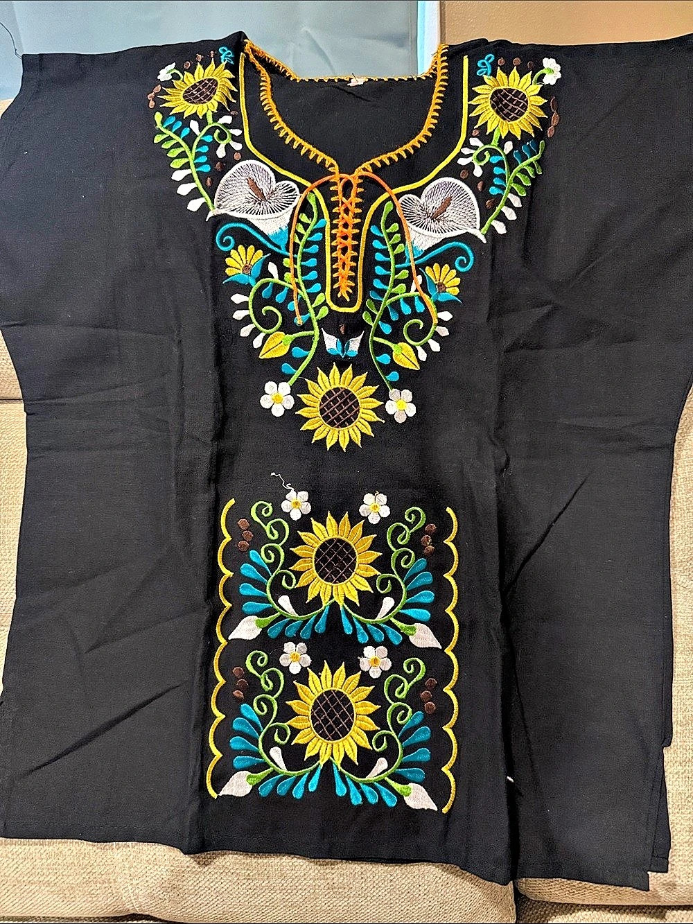 Black & Yellow Embroidered Kurta